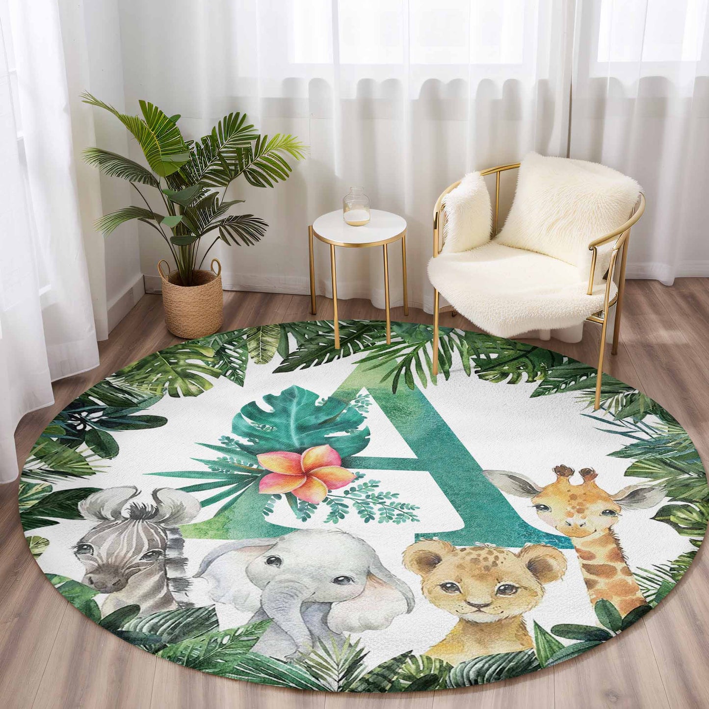 Safari Animals Alphabet Round Rug