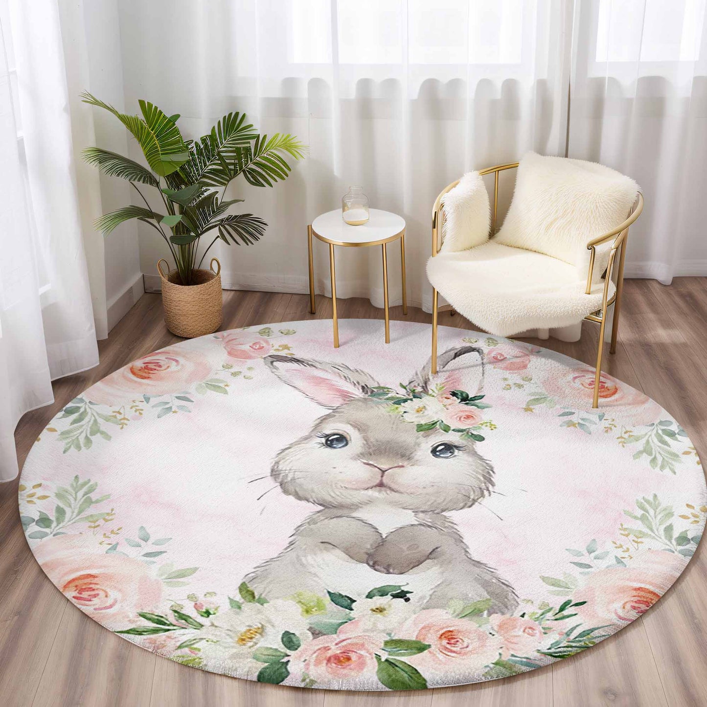 Baby Bunny Rose Floral Round Rug