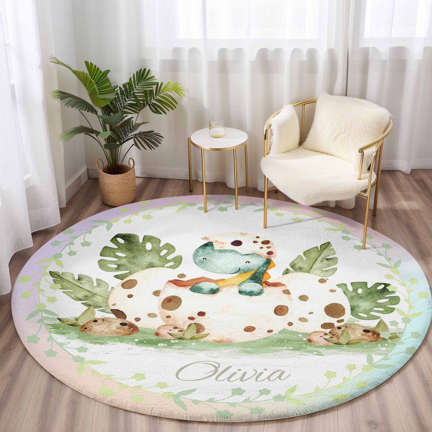 Baby Dinosaur Egg Round Rug