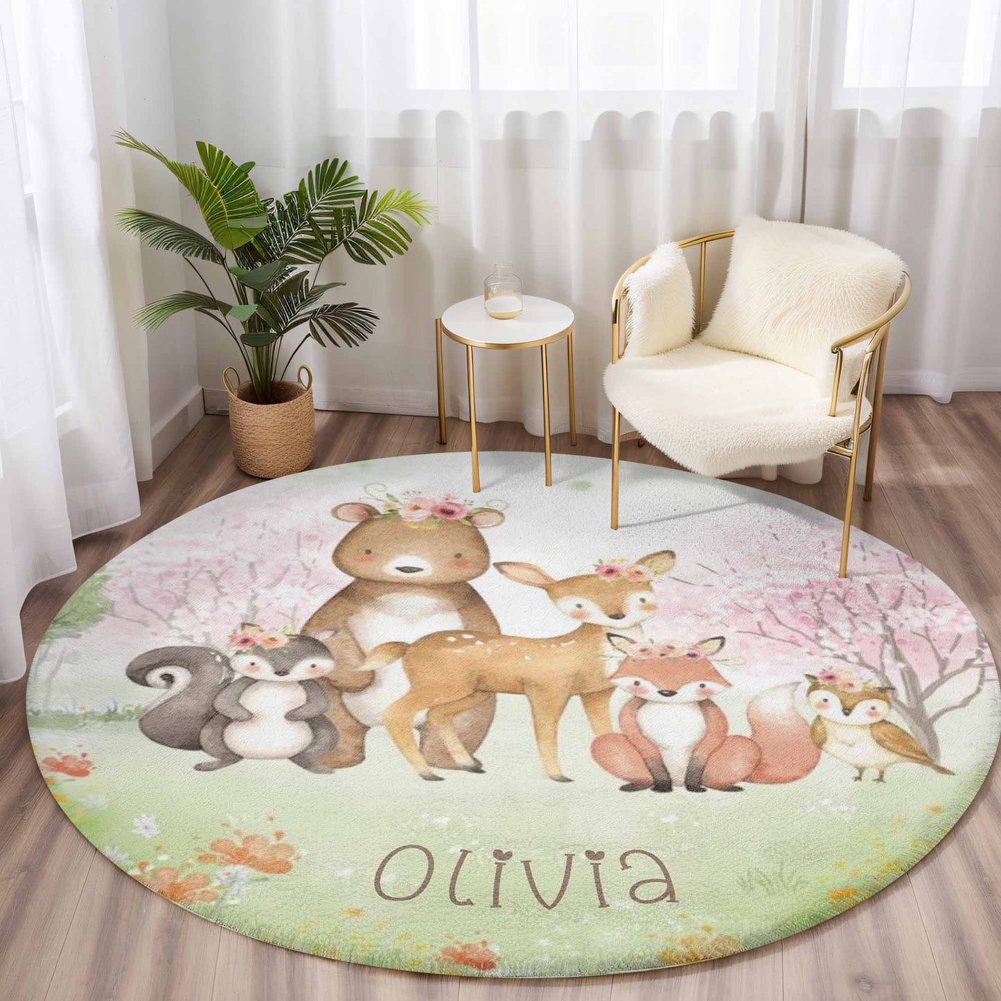 Woodland Animals Forest Round Rug