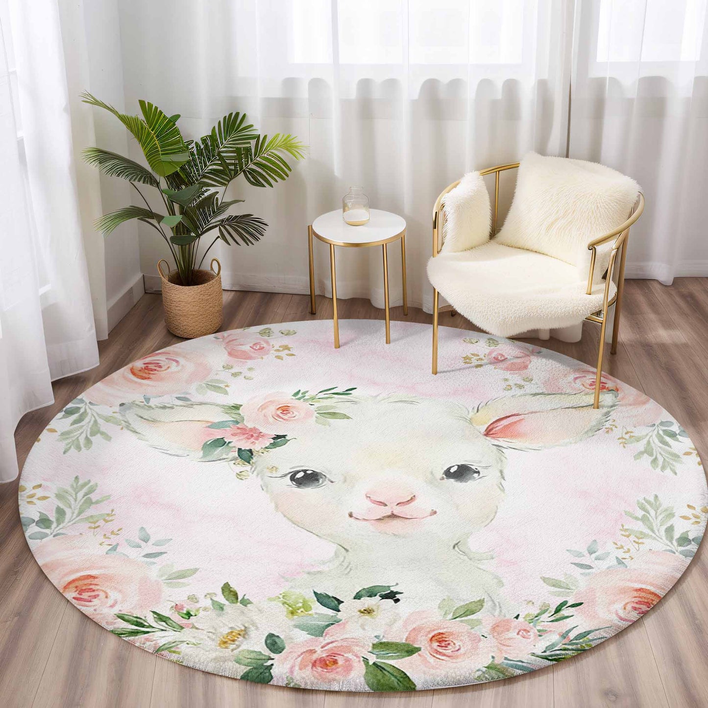 Baby Lamb Rose Floral Round Rug