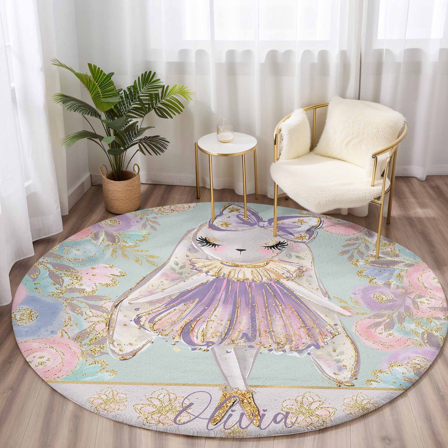 Ballerina Bunny Floral Round Rug