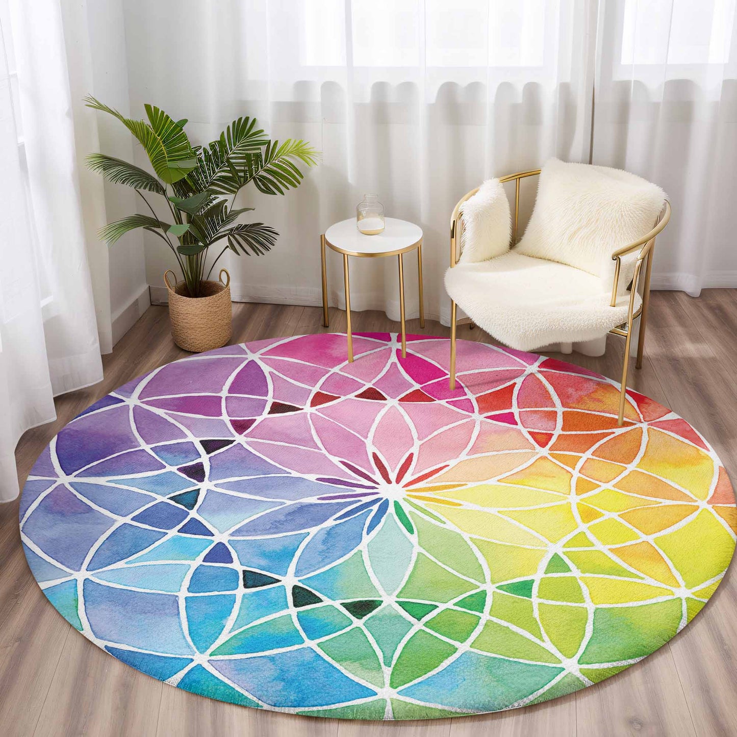 Rainbow Flower Of Life Round Rug