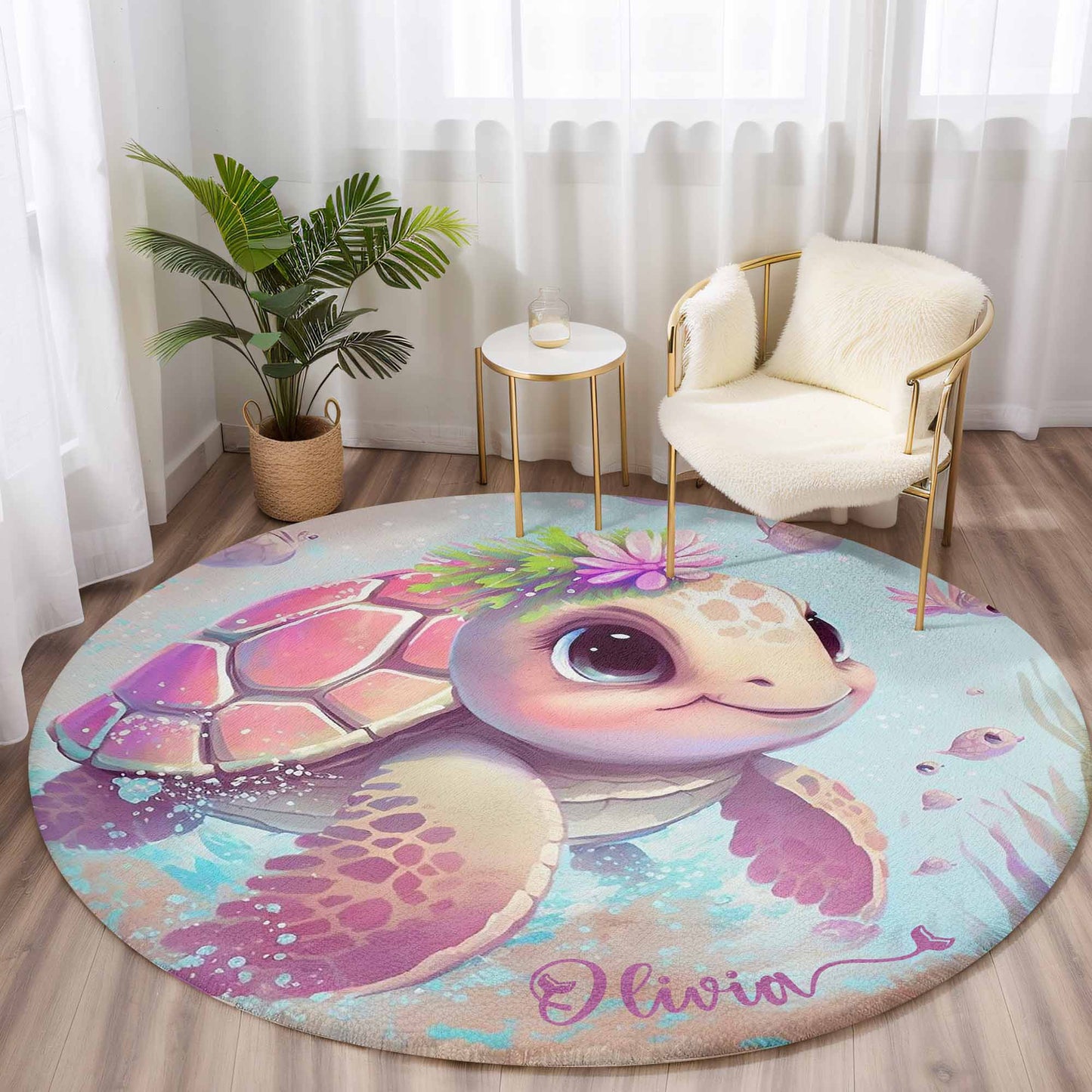 Baby Sea Turtle Round Rug