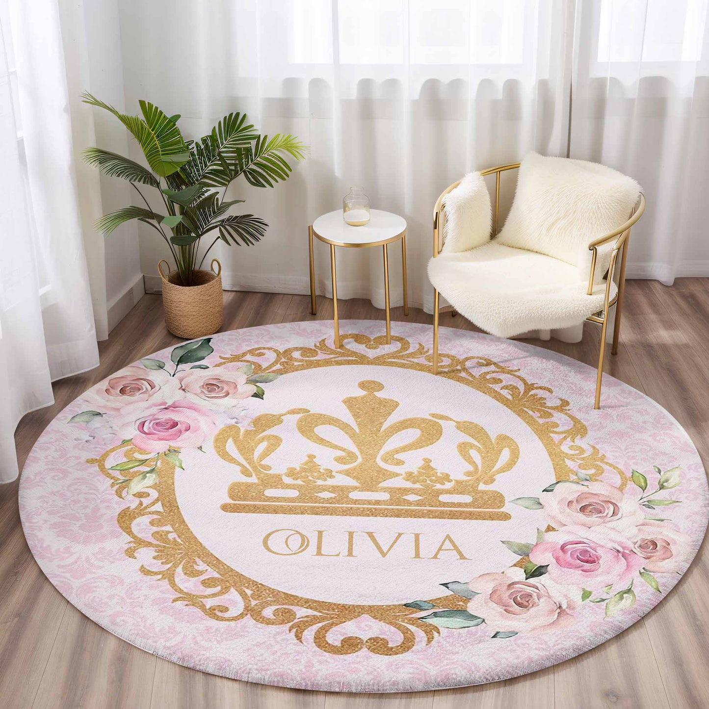 Little Princess Royal Crown Round Rug