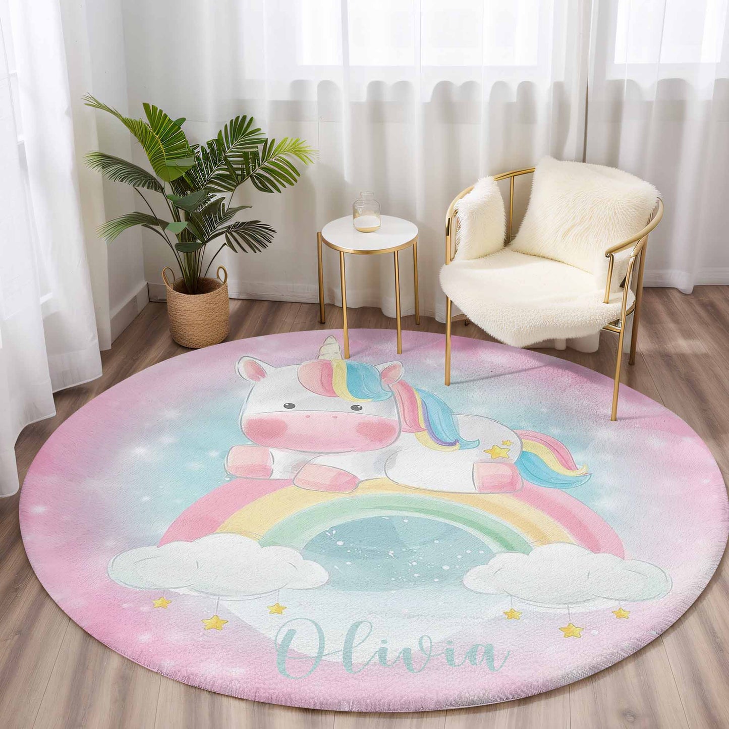 Unicorn Rainbow Round Rug