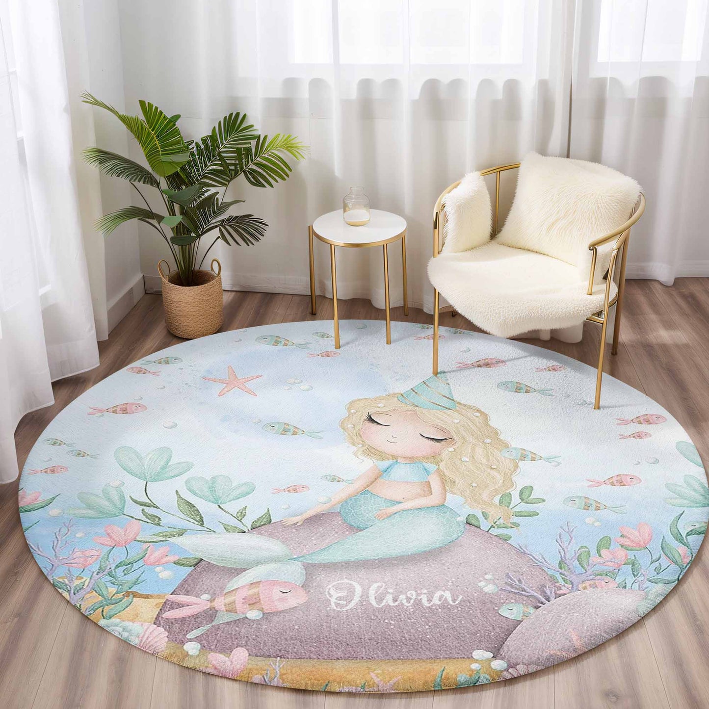 Little Mermaid Ocean Round Rug