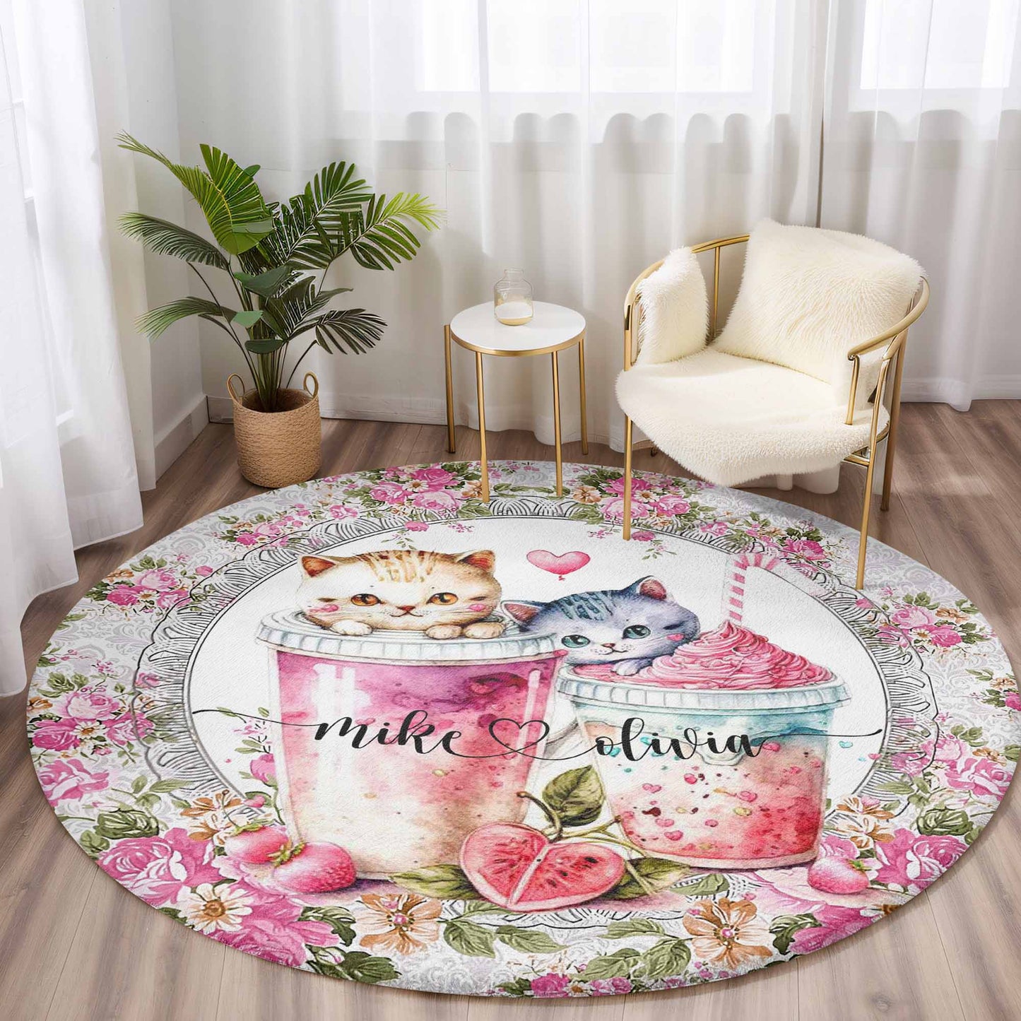 Cat Couple Love Round Rug