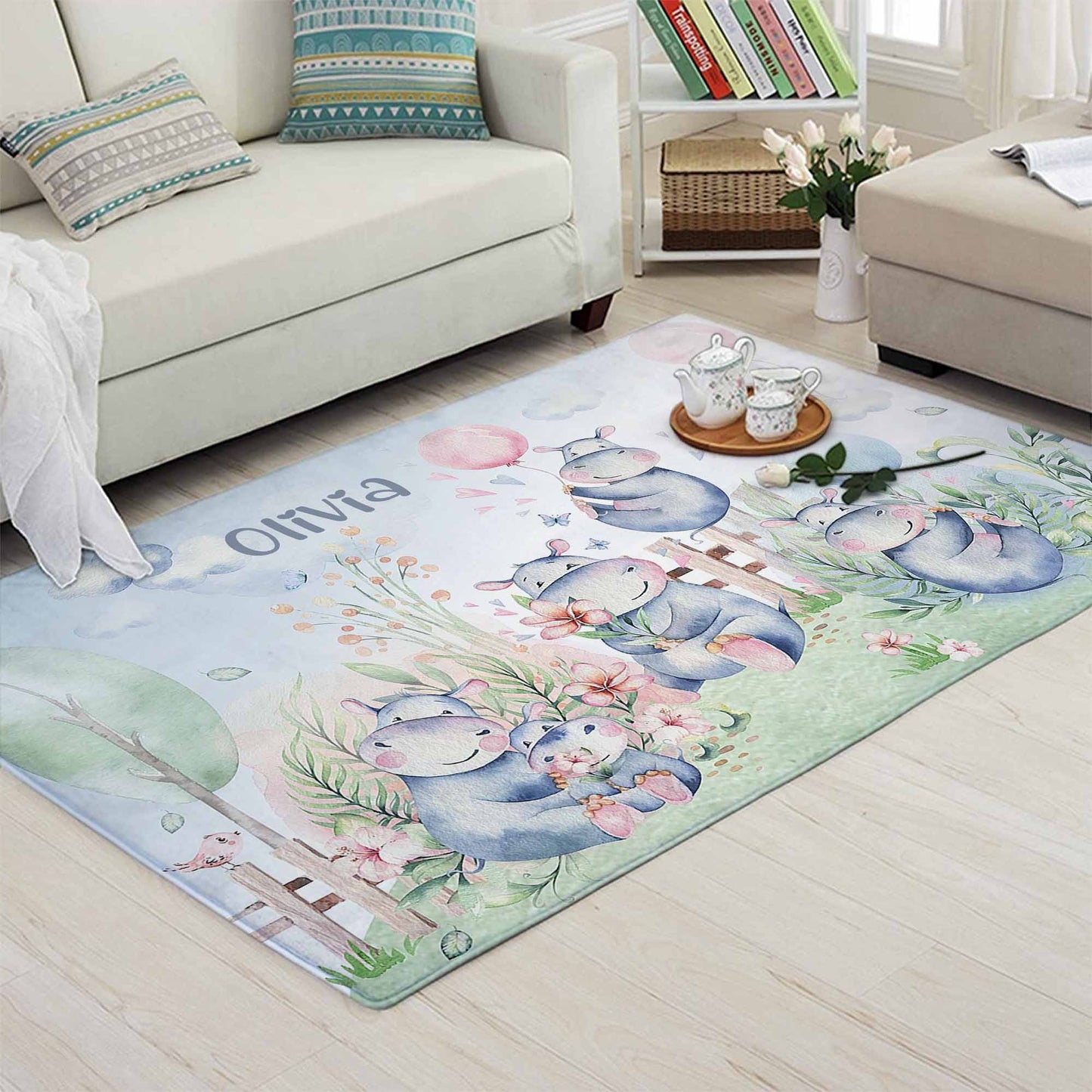 Hippo Family Nursery Rug