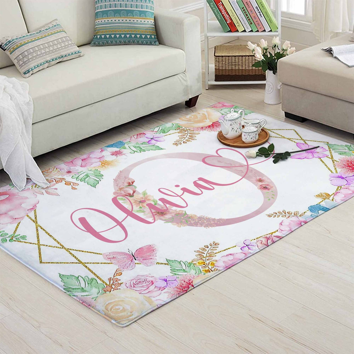 Floral Custom Name Rug