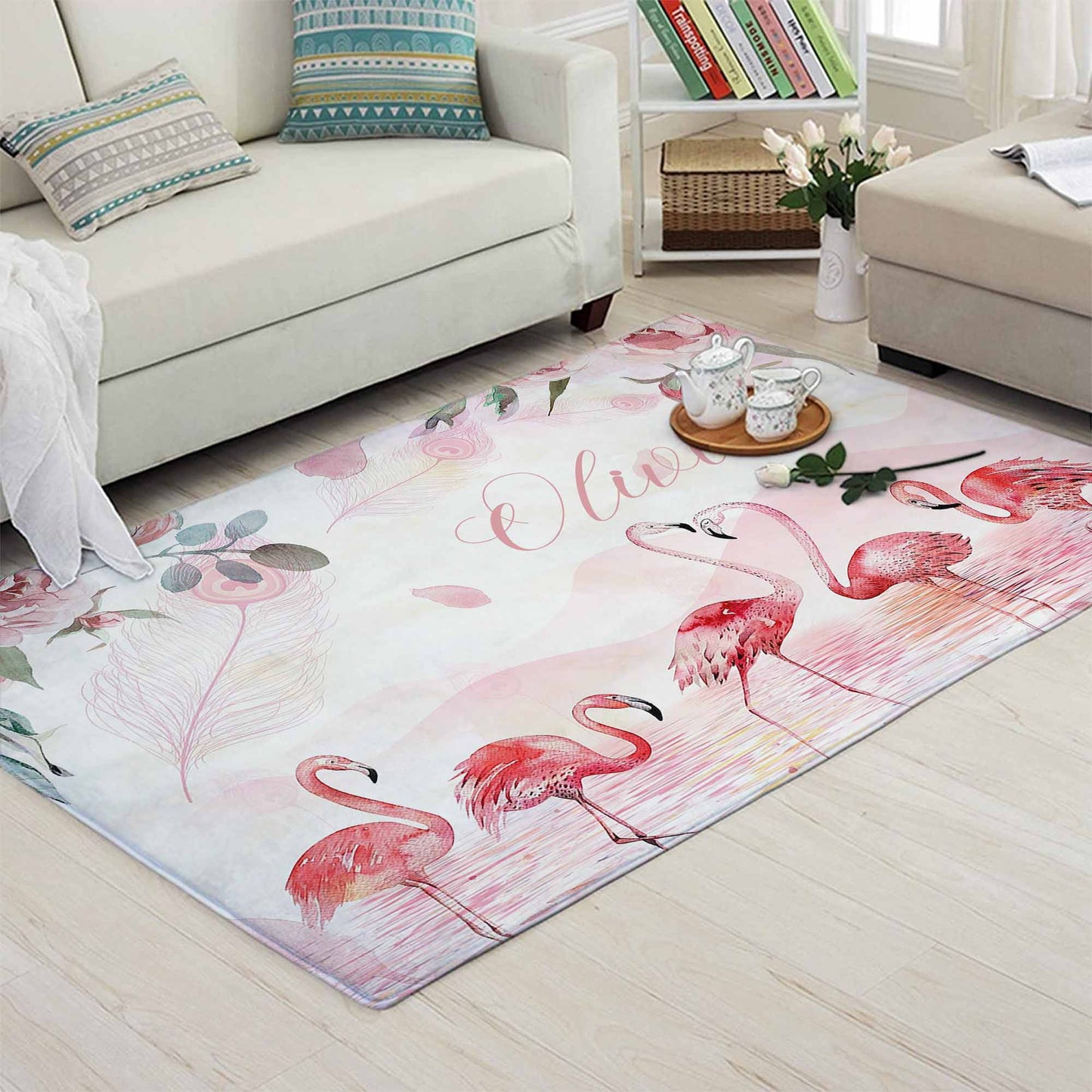 Floral Flamingo Nursery Rug