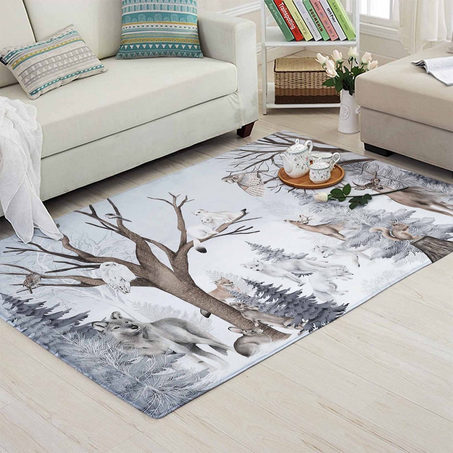 Winter Woodland Animals Nursery Rug