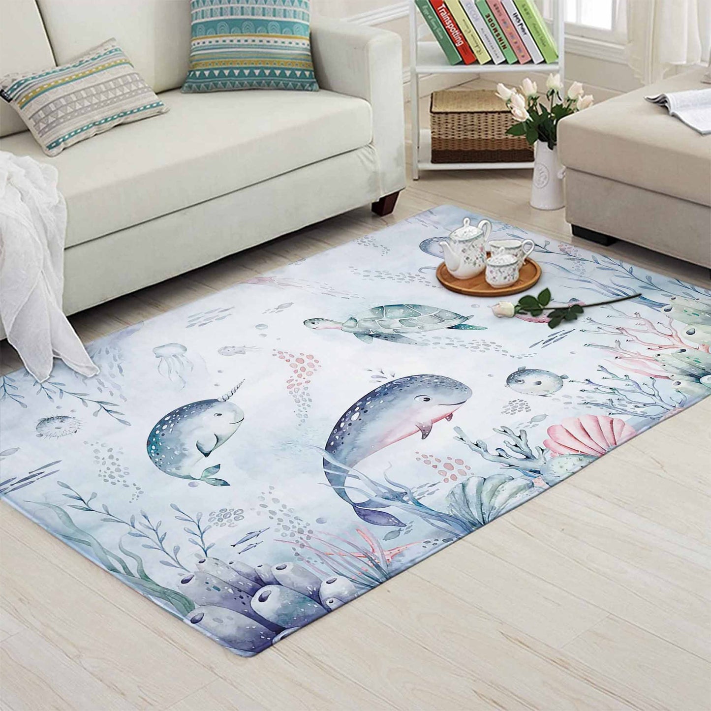 Ocean Whale Kids Playroom Rug