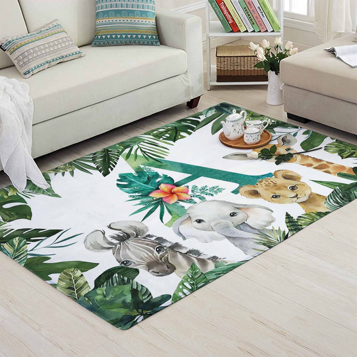 Safari Animals Tropical Nursery Rug